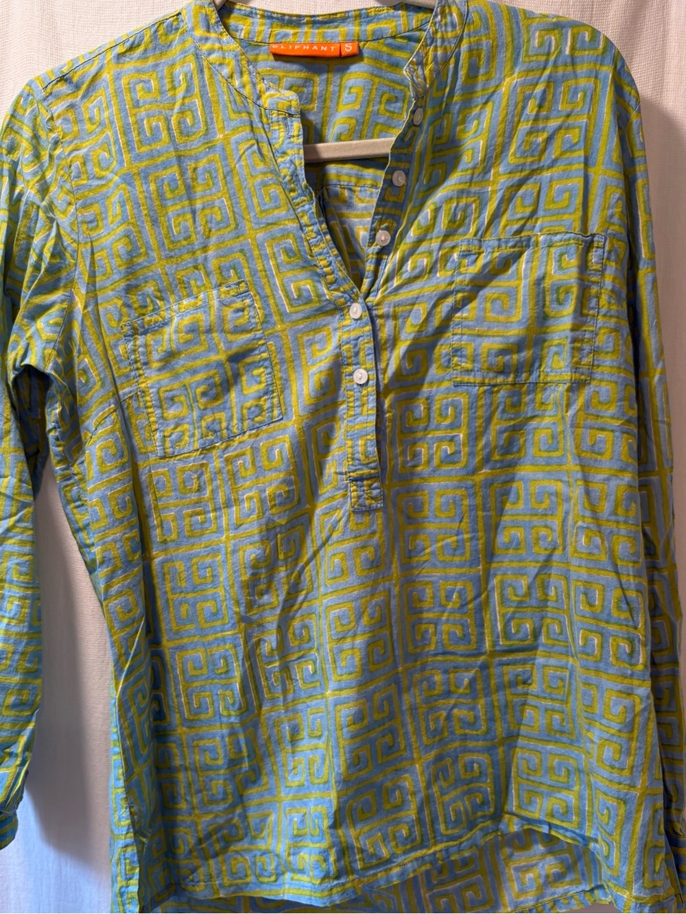 Oliphant Green and Blue Geometric Button Placket Shirt